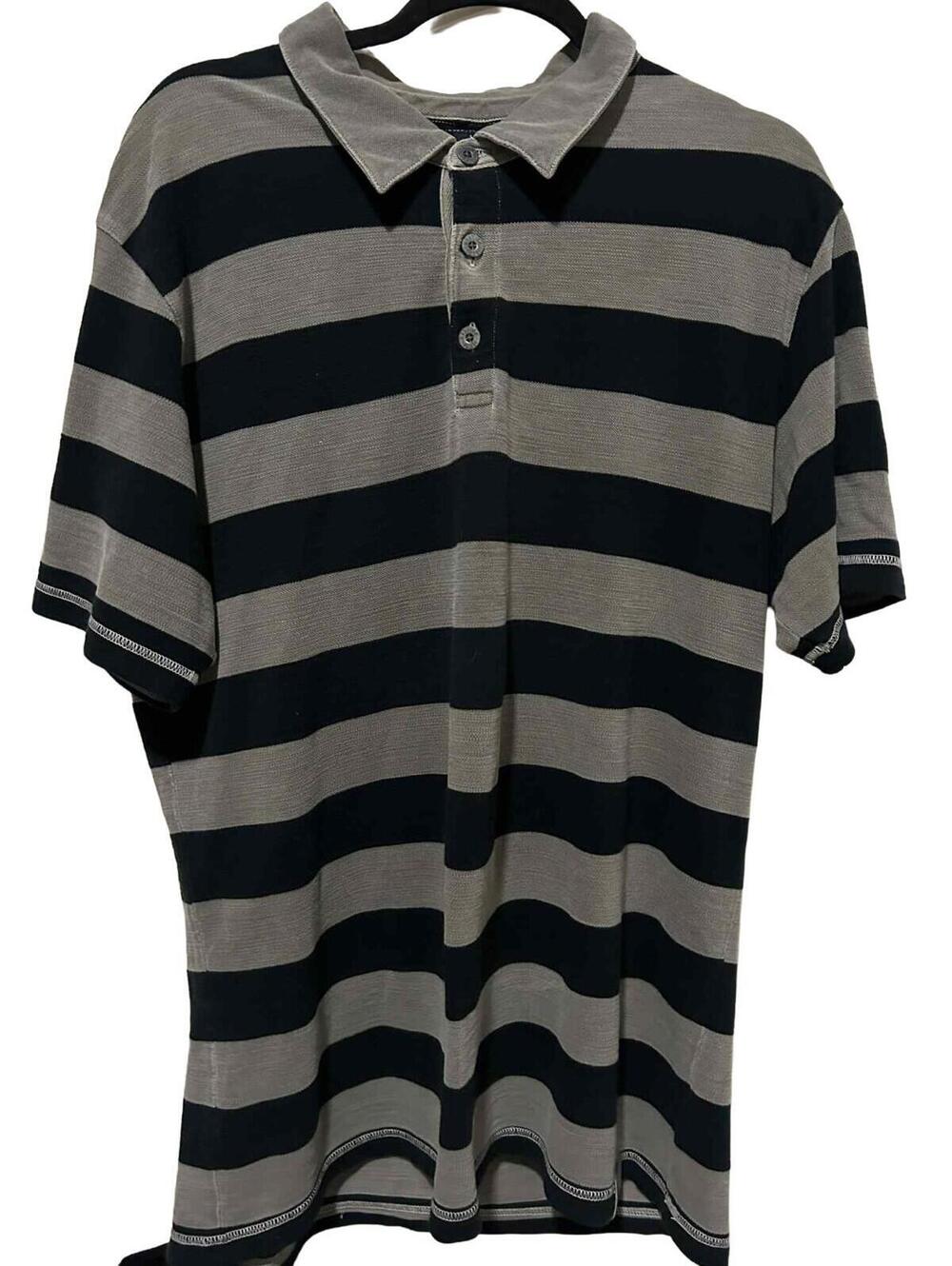 Nautica Jeans Co. Gray & White Striped Polo Shirt Mens Size XL